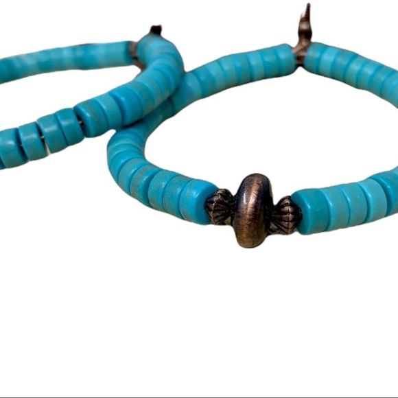 Big Boho Turquoise Fishhook Earrings NWT - Picture 2 of 5